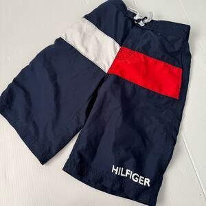Tommy Hilfiger boys swim trunks long style red white  blue trunks size M 12/14
